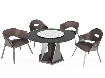 现代圆形餐桌椅组合3D模型下载