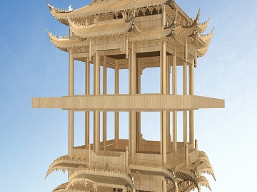 新中式古建筑外观效果3D模型下载