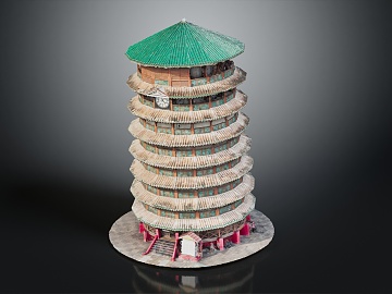 中式古建筑室外效果3D模型下载