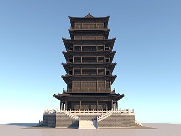 中式古建筑外观效果3D模型下载