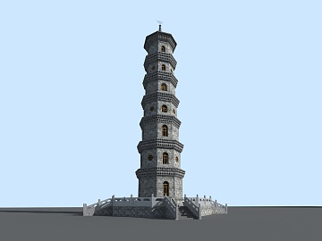 中式古建筑外观效果3D模型下载