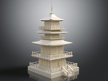 中式古建筑室外效果3D模型下载