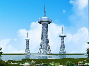 现代塔建筑外观效果3D模型下载