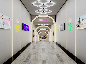 现代走廊设计效果图3D模型下载